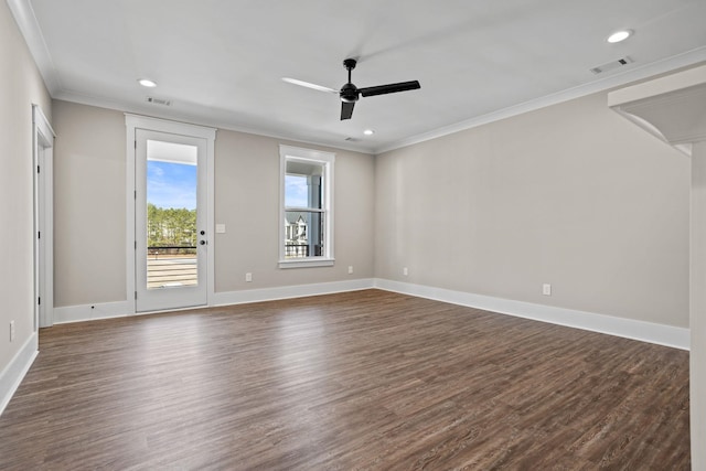 1305 S Pinot, Duncan, SC 29334 - spare room featuring ornamental molding, ceiling fan, dark wood finished floors, recessed lighting, and baseboards