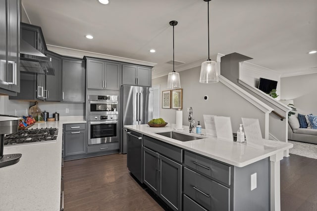 1200 N Pinot, Duncan, SC 29334 - kitchen with a sink, stainless steel appliances, ornamental molding, open floor plan, and gray cabinetry