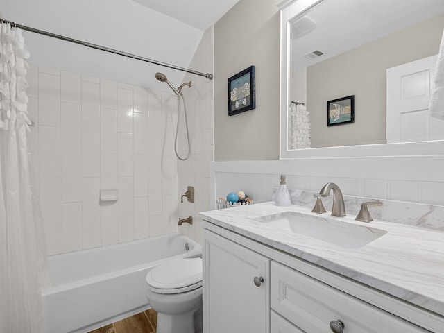 702 Lakewinds, Inman, SC 29349 - bathroom with wood finished floors, toilet, shower / tub combo, and vanity