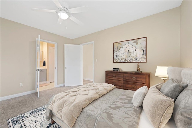 222 Woodview, Spartanburg, SC 29306 - bedroom featuring light colored carpet, baseboards, a ceiling fan, and connected bathroom