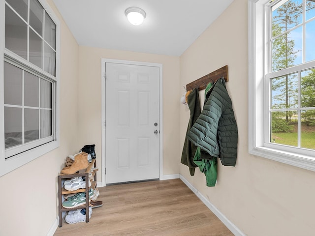 250 E Blackstock, Enoree, SC 29335 - doorway to outside featuring light wood-style floors and baseboards