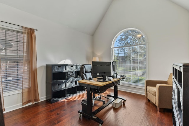 413 Rambling Rose, Moore, SC 29369 - office space featuring wood finished floors, baseboards, and high vaulted ceiling