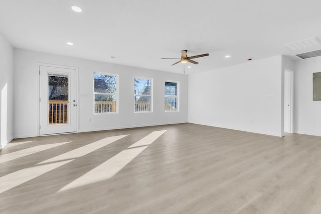 514 N Forest, Spartanburg, SC 29303 - unfurnished living room featuring recessed lighting, light wood-style floors, ceiling fan, and baseboards