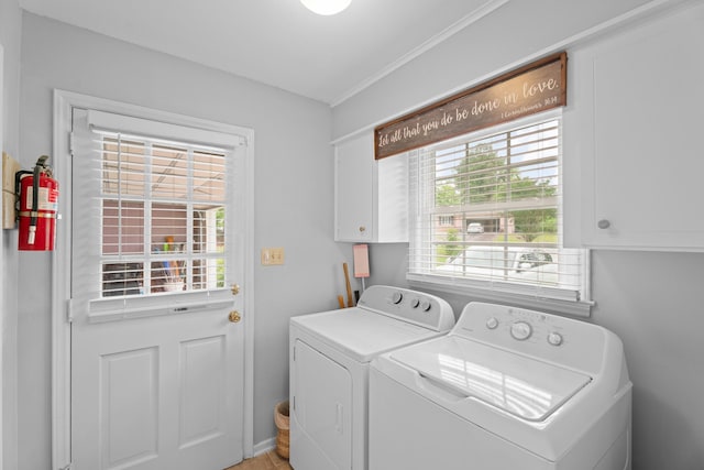302 Peach Vly, Spartanburg, SC 29303 - laundry area featuring separate washer and dryer, cabinet space, and ornamental molding