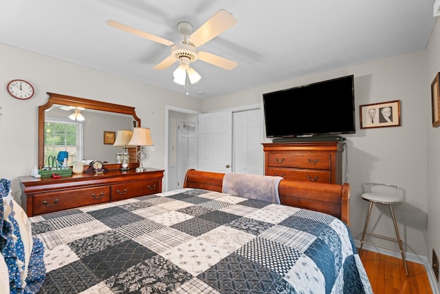 302 Peach Vly, Spartanburg, SC 29303 - bedroom featuring wood finished floors, a closet, baseboards, and ceiling fan