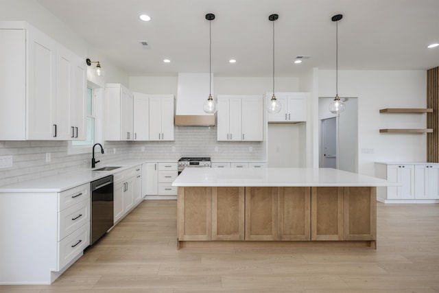 123 Stribling, Spartanburg, SC 29301 - kitchen with appliances with stainless steel finishes, a sink, a center island, backsplash, and white cabinets
