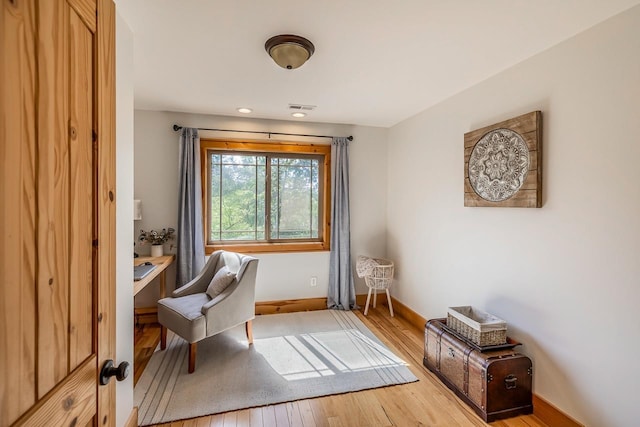 office featuring light wood finished floors and baseboards