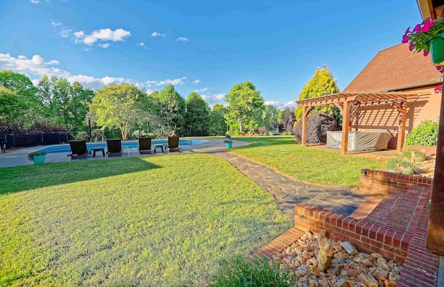 view of yard featuring a pergola and a patio area