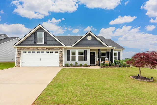 1101 Rosabella, Greer, SC 29651 - craftsman house with concrete driveway, a front lawn, covered porch, a garage, and stone siding