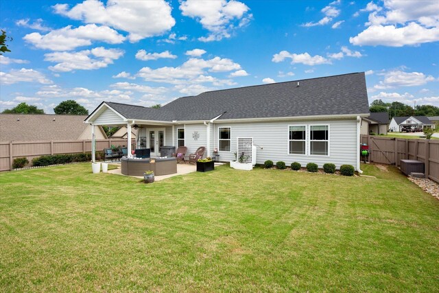 1101 Rosabella, Greer, SC 29651 - rear view of property with outdoor lounge area, a ceiling fan, a patio, roof with shingles, and central AC