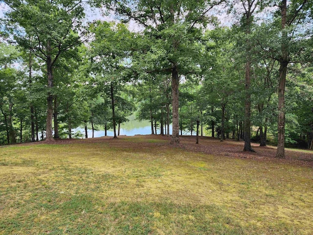 view of grassy yard with a water view