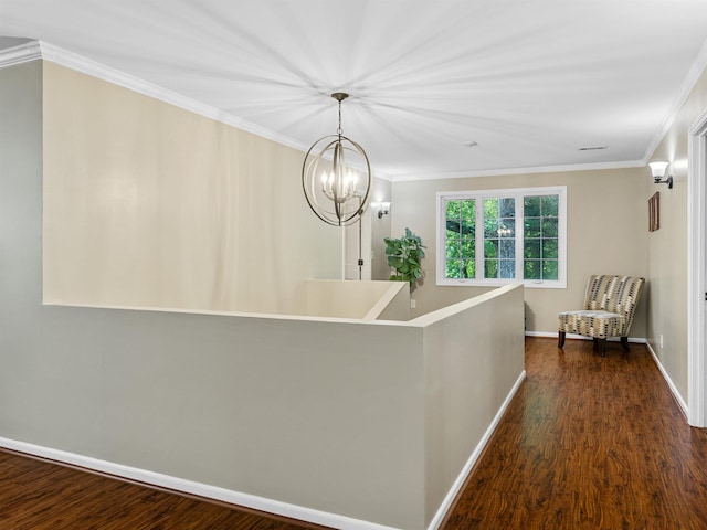 112 Scruggs, Gaffney, SC 29341 - hall with ornamental molding, dark wood-style flooring, baseboards, and a chandelier