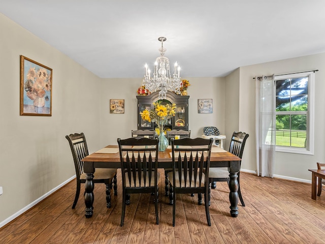 112 Scruggs, Gaffney, SC 29341 - dining space with a chandelier, wood finished floors, and baseboards