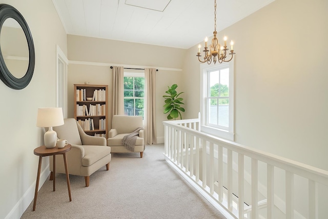 114 Martin, Laurens, SC 29360 - sitting room featuring light colored carpet, a chandelier, and baseboards