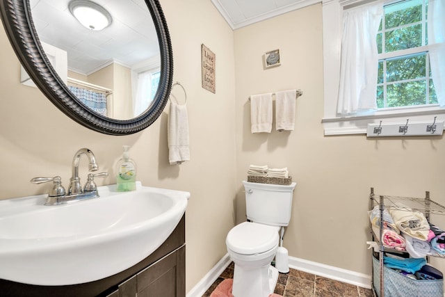 114 Martin, Laurens, SC 29360 - full bathroom with baseboards, ornamental molding, toilet, stone finish floors, and vanity