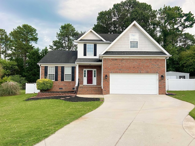 traditional-style house featuring brick siding, an attached garage, and concrete driveway
