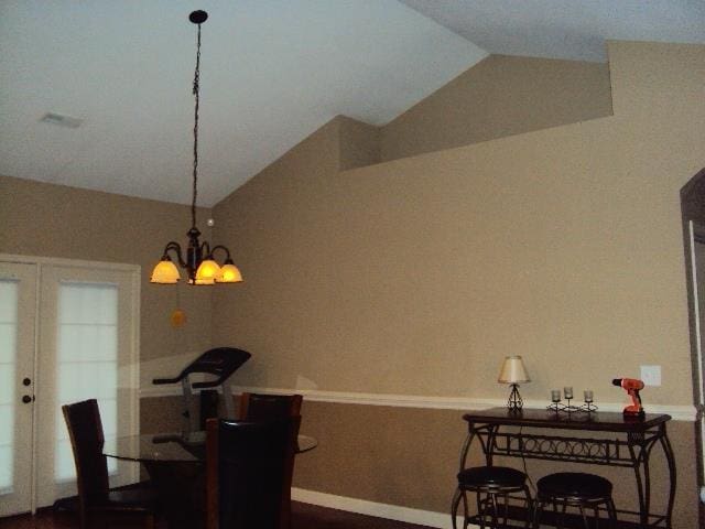 108 Dewfield, Boiling Springs, SC 29316 - dining room with vaulted ceiling, a chandelier, and french doors