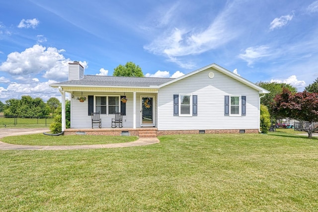 213 Mystic, Chesnee, SC 29323 - single story home with crawl space, a porch, a front yard, and a chimney