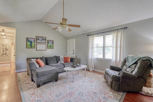 213 Mystic, Chesnee, SC 29323 - living area with wood finished floors, a ceiling fan, lofted ceiling, and baseboards