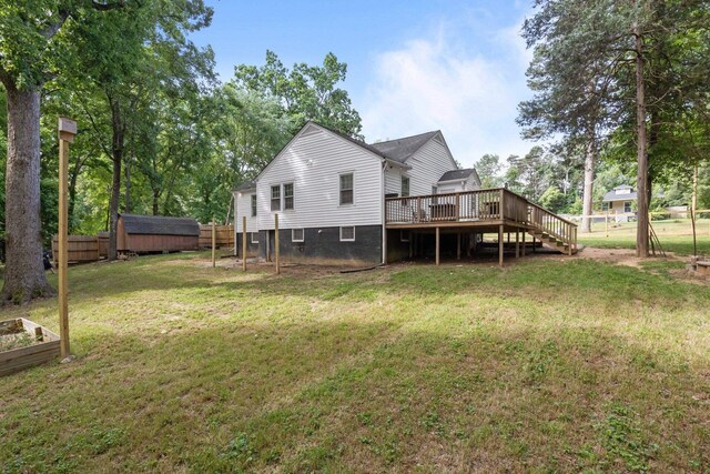 800 Woodlawn, Belmont, NC 28012 - back of house with a wooden deck, stairs, and a storage shed