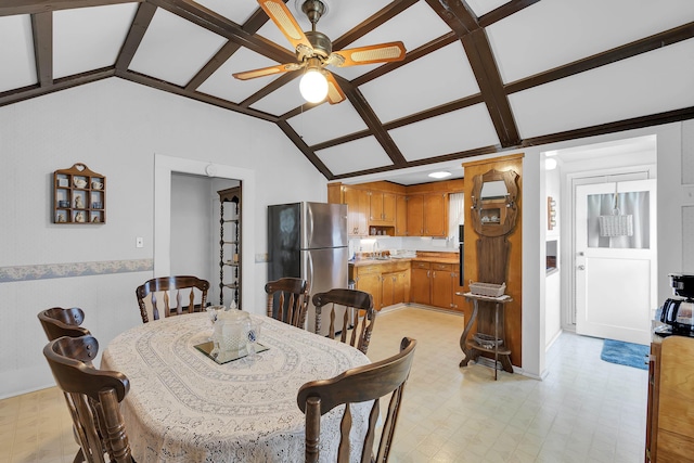1 Robinsview, Spartanburg, SC 29301 - dining area with ceiling fan, light floors, and coffered ceiling