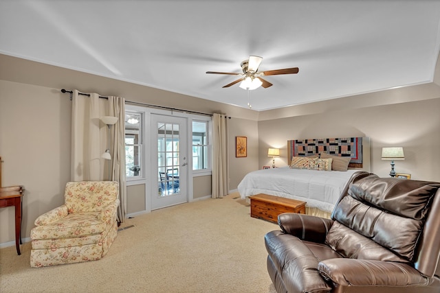 7 Hearthstone, Landrum, SC 29356 - bedroom featuring access to exterior, carpet flooring, baseboards, and ceiling fan