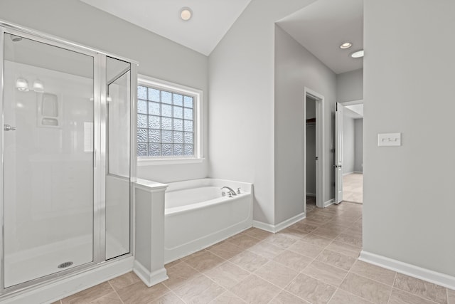 616 W Farrell, Woodruff, SC 29388 - bathroom with a garden tub, a shower stall, baseboards, and recessed lighting
