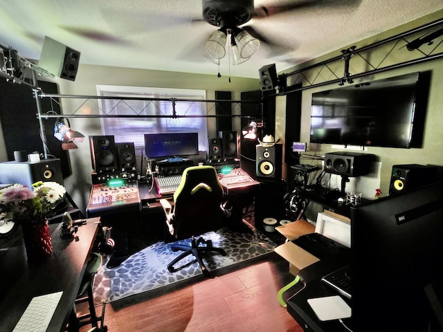 719 Magness Dr, Spartanburg, SC 29303 - office area featuring a ceiling fan, wood finished floors, and a textured ceiling
