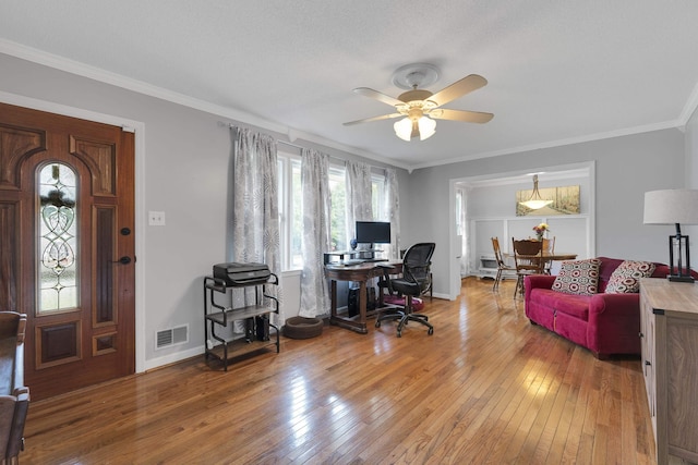 469 Royal Oak, Spartanburg, SC 29302 - office space with light wood-style flooring, a ceiling fan, crown molding, and baseboards