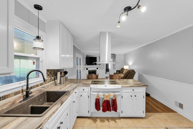 469 Royal Oak, Spartanburg, SC 29302 - kitchen with a sink, light tile patterned floors, white cabinetry, ornamental molding, and open floor plan