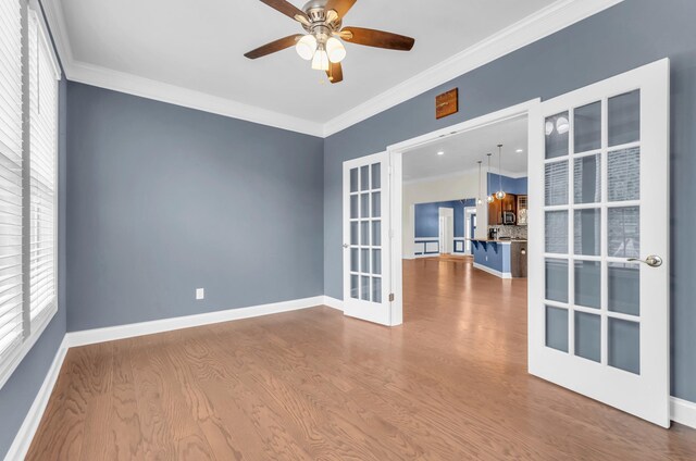 267 Santa Ana, Duncan, SC 29334 - spare room featuring french doors, ornamental molding, dark wood finished floors, ceiling fan, and baseboards