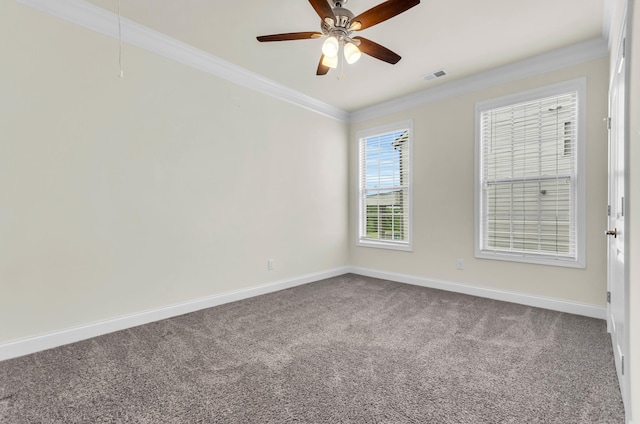 267 Santa Ana, Duncan, SC 29334 - empty room with dark carpet, ornamental molding, baseboards, attic access, and a ceiling fan