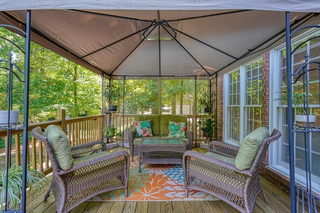 201 Woodridge, Spartanburg, SC 29301 - wooden terrace with an outdoor living space and a gazebo
