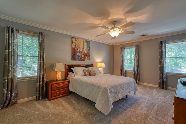 201 Woodridge, Spartanburg, SC 29301 - bedroom with carpet flooring, baseboards, crown molding, and ceiling fan
