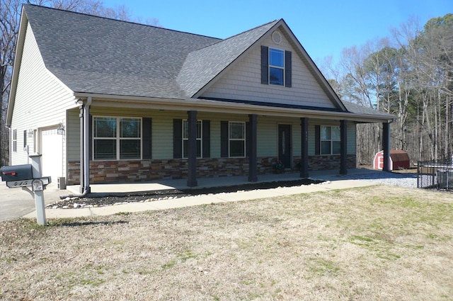 415 Abernathy, Inman, SC 29349 - view of front facade featuring covered porch, a shingled roof, and stone siding