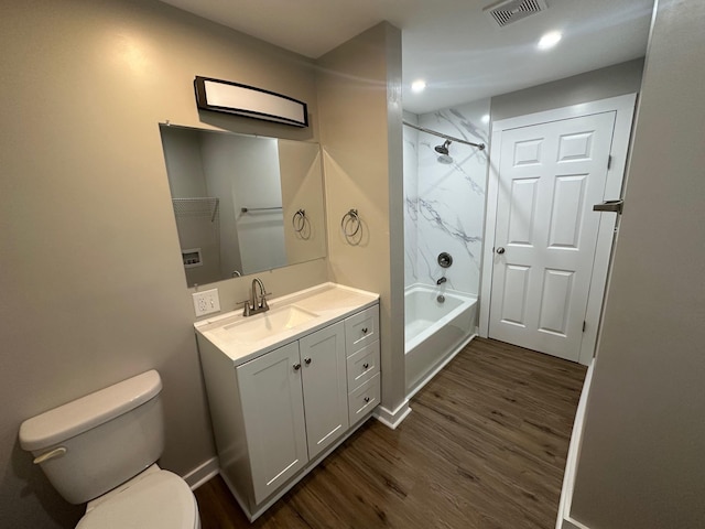 121 Pacolet, Gaffney, SC 29340 - bathroom with vanity, wood finished floors, toilet,  shower combination, and baseboards