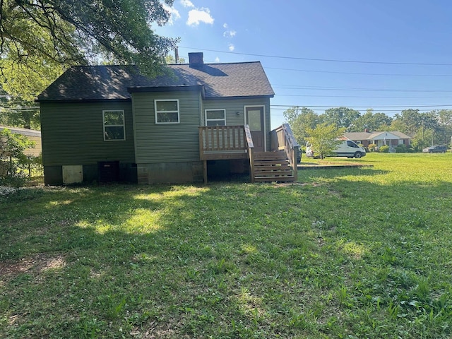 121 Pacolet, Gaffney, SC 29340 - back of property with a wooden deck, a yard, a chimney, crawl space, and stairs