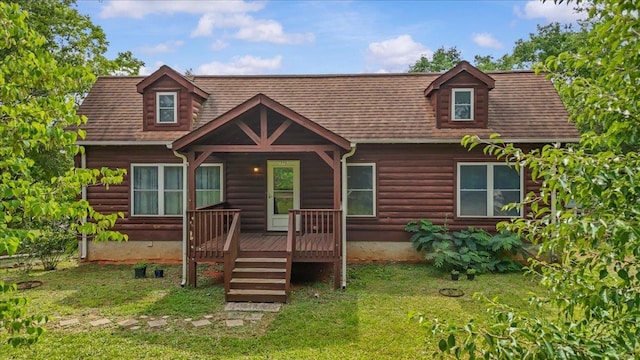 775 Buck Crk, Chesnee, SC 29323 - log cabin with a front lawn and a wooden deck