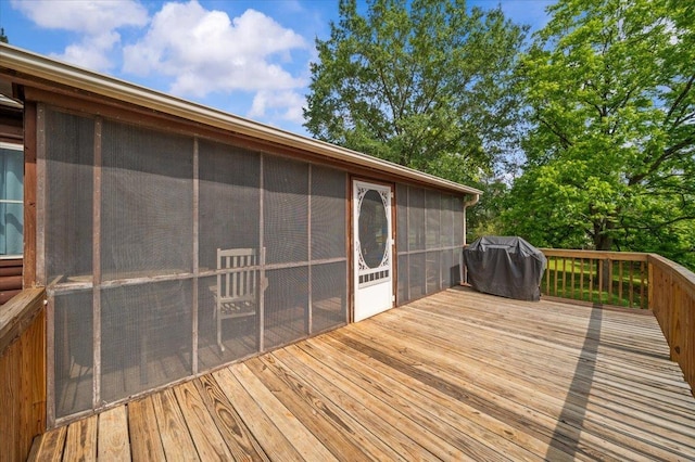 775 Buck Crk, Chesnee, SC 29323 - wooden terrace featuring a sunroom and a grill