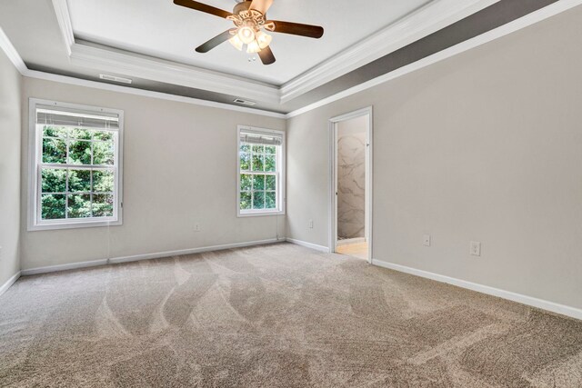 905 Morning Mist, Simpsonville, SC 29680 - carpeted spare room featuring a raised ceiling, crown molding, baseboards, and a ceiling fan