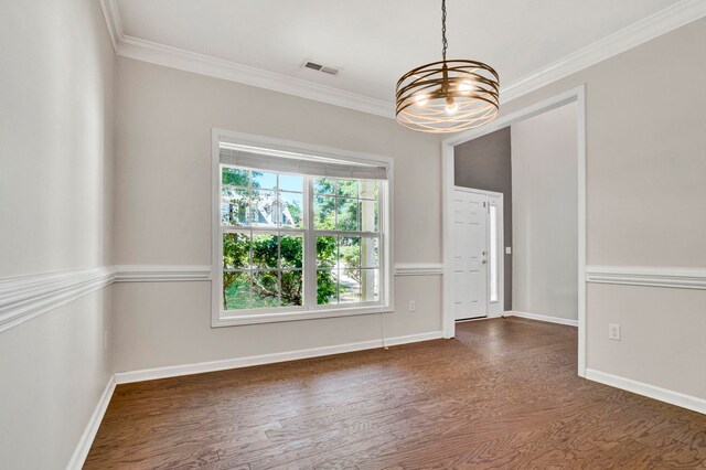 905 Morning Mist, Simpsonville, SC 29680 - empty room with dark wood-type flooring, a chandelier, ornamental molding, and baseboards