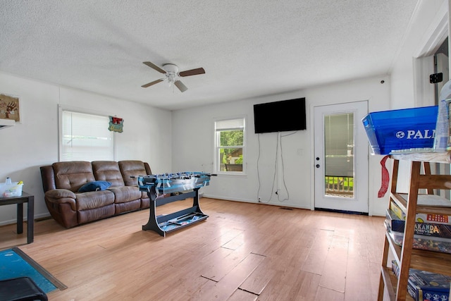 1050 W Blackstock, Spartanburg, SC 29301 - living area featuring a textured ceiling, ceiling fan, and light wood-style floors