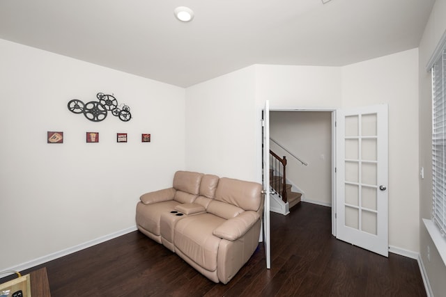 912 Brynderwen, Lyman, SC 29365 - living area with dark wood-type flooring, baseboards, and stairway