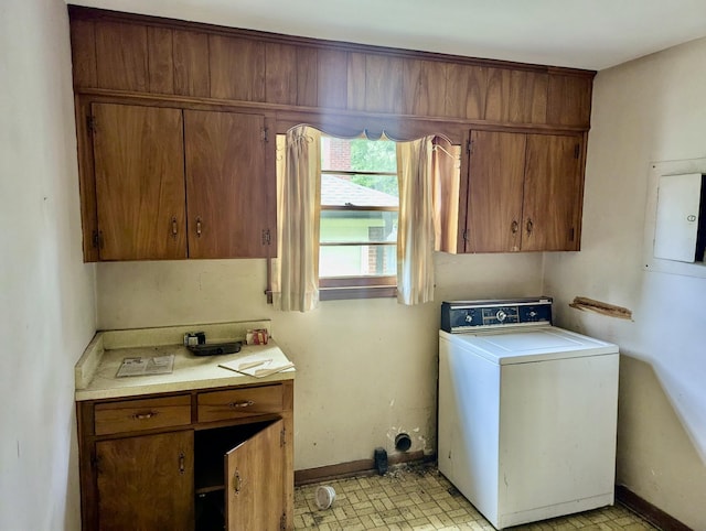 139 Whittier Pl, Spartanburg, SC 29303 - laundry area featuring washer / dryer, cabinet space, baseboards, and electric panel