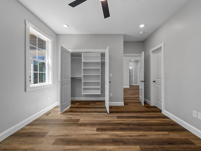 1328 Shoresbrook, Spartanburg, SC 29301 - unfurnished bedroom with baseboards, recessed lighting, dark wood-type flooring, and ceiling fan