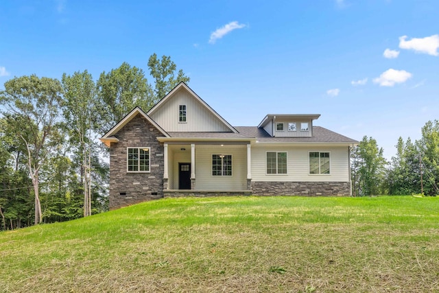3135 E Croft, Spartanburg, SC 29302 - craftsman inspired home featuring stone siding, a front lawn, and roof with shingles