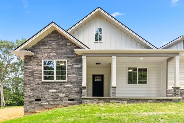 3135 E Croft, Spartanburg, SC 29302 - craftsman inspired home with stone siding, board and batten siding, covered porch, and a front yard