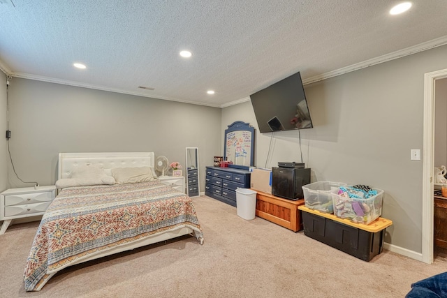955 Baggett Rd, Enoree, SC 29335 - carpeted bedroom featuring recessed lighting, crown molding, a textured ceiling, and baseboards