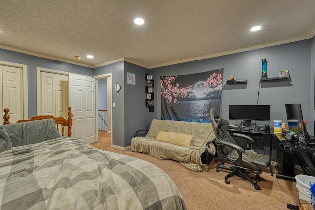 955 Baggett Rd, Enoree, SC 29335 - bedroom featuring carpet, recessed lighting, ornamental molding, a desk, and a textured ceiling