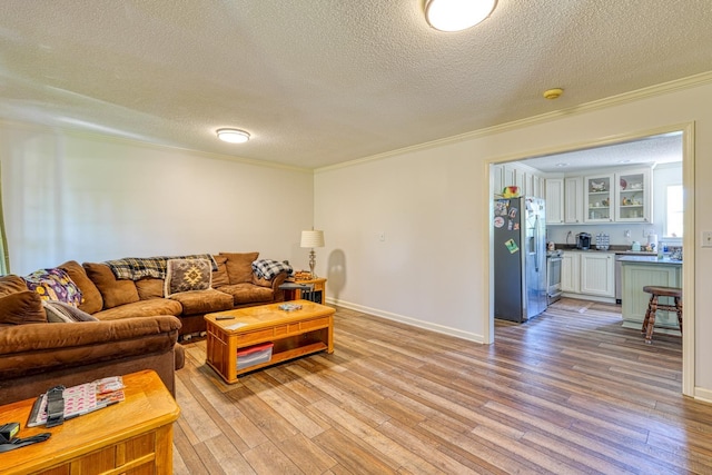 955 Baggett Rd, Enoree, SC 29335 - living area featuring crown molding, a textured ceiling, light wood-style flooring, and baseboards